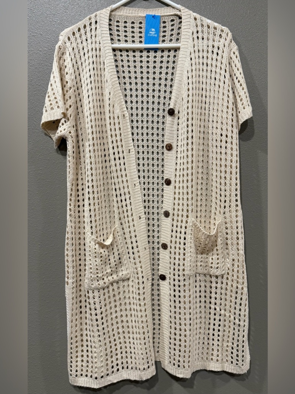 CUPSHE Open Knit Front Button Cover-Up, size Large
